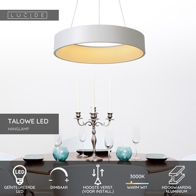 Lucide TALOWE LED - Hanglamp - Ø 60 cm - LED Dimb. - 1x39W 3000K - Wit